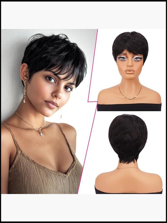 Pixie Cut Wig Human Hair Short Glueless Layered Wig with Bangs Virgin Hair Style main image 4